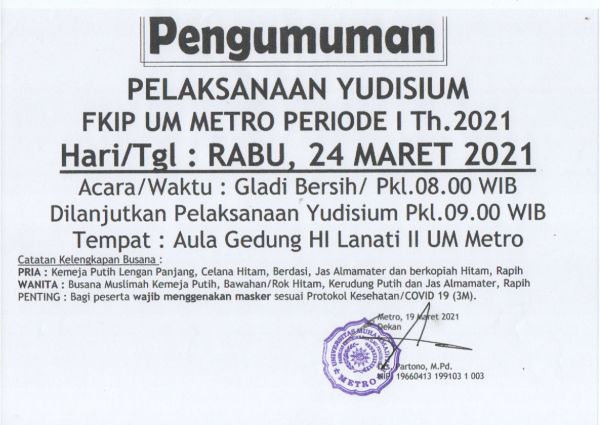 INFORMASI PELAKSANAAN YUDISIUM ANGKATAN I TAHUN 2021