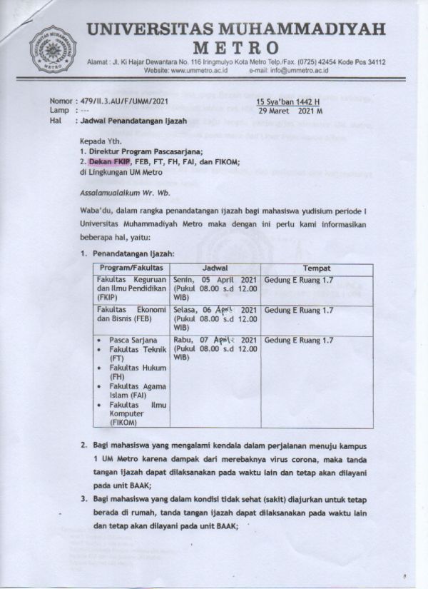INFORMASI PENANDATANGANAN IJAZAH YUDIDIUM PERIODE I TAHUN 2021