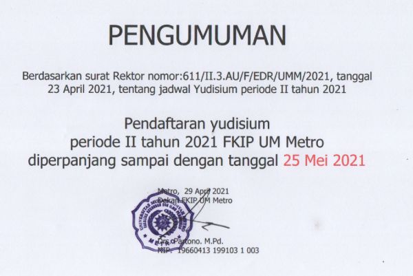 PERPANJANGAN PENDAFTARAN YUDISIUM PERIODE II TAHUN 2021