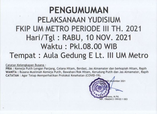 INFORMASI PELAKSANAAN YUDISIUM ANGKATAN III TAHUN 2021