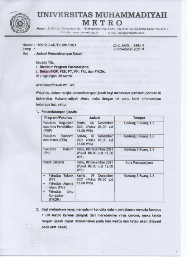 INFORMASI PENANDATANGANAN IJAZAH MAHASISWA YUDISIUM PERIODE III TAHUN 2021