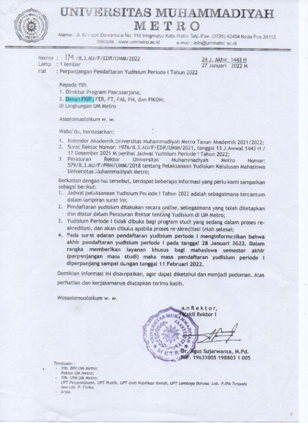 INFORMASI PERPANJANGAN PENDAFTARAN YUDISIUM PERIODI 1 TAHUN 2022