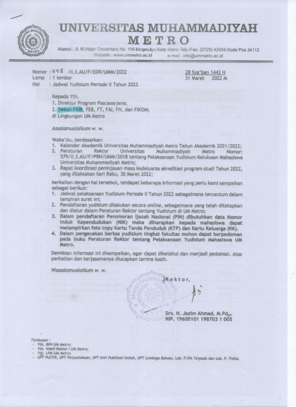 INFORMASI PENDAFTARAN YUDISIUM PERIODE II TAHUN 2022
