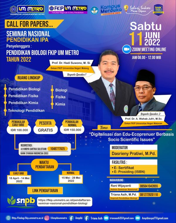 PENDAFTARAN SEMINAR NASIONAL PENDIDIKAN BIOLOGI