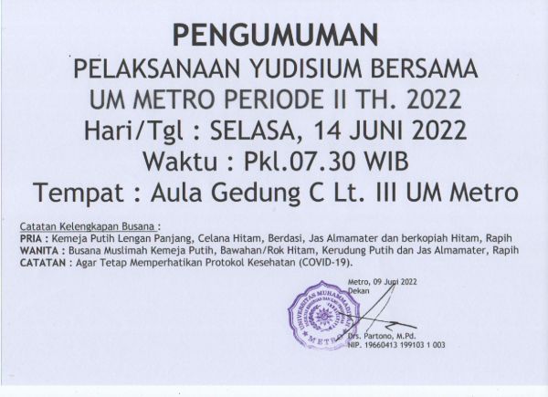 INFORMASI PELAKSANAAN YUDISIUM PERIODE II TAHUN 2022