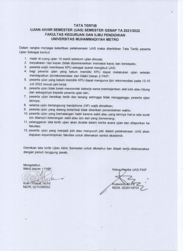 JADWAL UAS SEMESTER GENAP 2021/2022