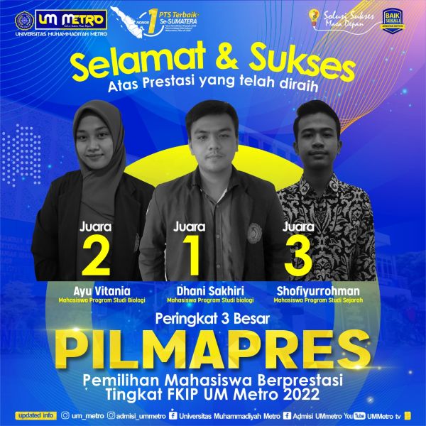 SELAMAT KEPADA 3 BESAR PEMILIHAN MAHASISWA BERPRESTAI TINGKAT FAKULTAS FKIP UM METRO