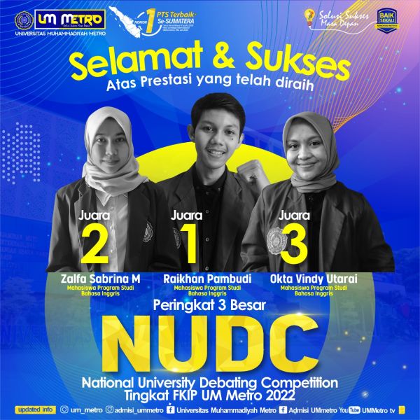 SELAMAT DAN SUKSES PERINGKAT 3 BESAR KOMPETISI DEBAT BAHASA INGGRIS (NUDC)