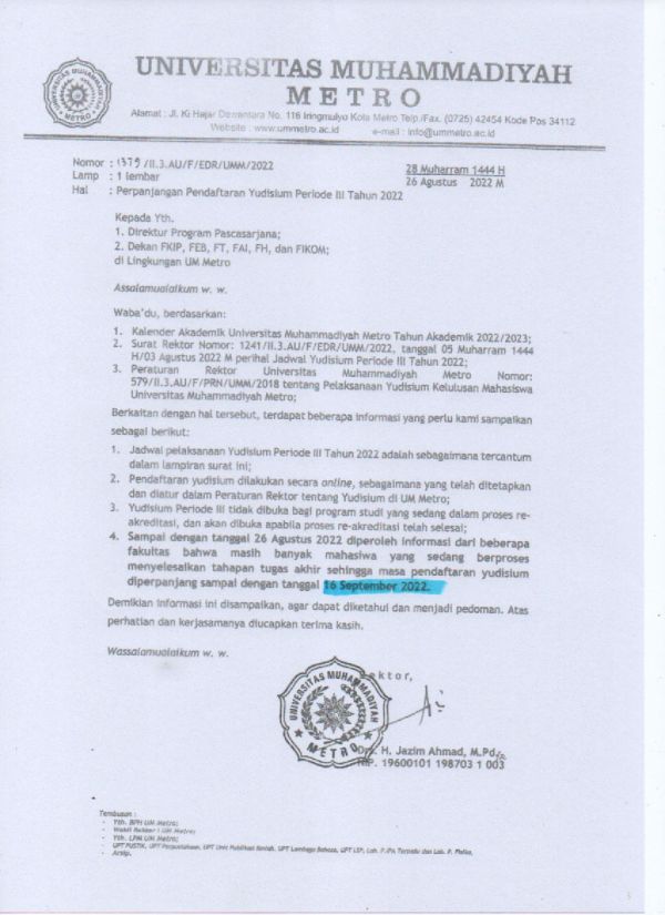 INFORMASI PERPANJANGAN YUDISIUM PERIODE 3 TAHUN 2022