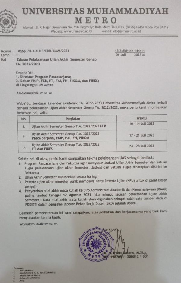 INFORMASI PELAKSANAAN UAS SEMESTER GENAP TAHUN AKADEMIK 2022/2023